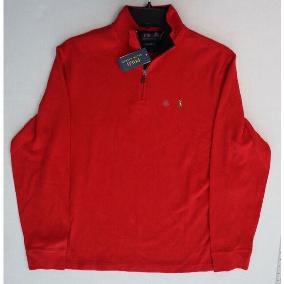 Polo Ralph Lauren Men's Sz Large Red Estate-Rib Cotton 1/4 Zip Pullover - Picture 7 of 9